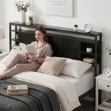 Artiss Bed Headboard Queen Storage Bedhead Charging Station Black - Close-Up Angle