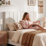 Artiss Bed Head Headboard Queen Linen 153CM - Beige - Close-Up Angle