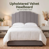 Artiss Bed Head Headboard Double Velvet 138CM - Grey - Top-Down View