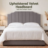 Artiss Bed Head Headboard King Velvet 183CM - Grey - Top-Down View