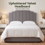 Artiss Bed Head Headboard Queen Velvet 153CM - Grey - Top-Down View