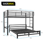 KINGSTON SLUMBER Metal Single Loft Bed And Double Underbed Frame, Multifunctional, Space Saving with Fixed Ladder, Matte Dark Grey