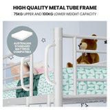 KINGSTON SLUMBER 2in1 King Single Metal Bunk Bed Frame, with Modular Design, Matte White - Side View