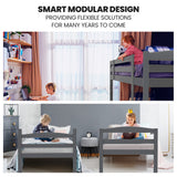KINGSTON SLUMBER Single Bunk Bed Frame, Solid Pine 2-in-1 Modular Design, Converts to 2 Single Beds, For Kids, Grey - Extra Image