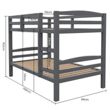 KINGSTON SLUMBER Single Bunk Bed Frame, Solid Pine 2-in-1 Modular Design, Converts to 2 Single Beds, For Kids, Grey - Rear View