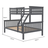Kingston Slumber Bunk Bed Triple Wooden Single Over Double Beds for Kids, Solid Pine Wood, Convertib