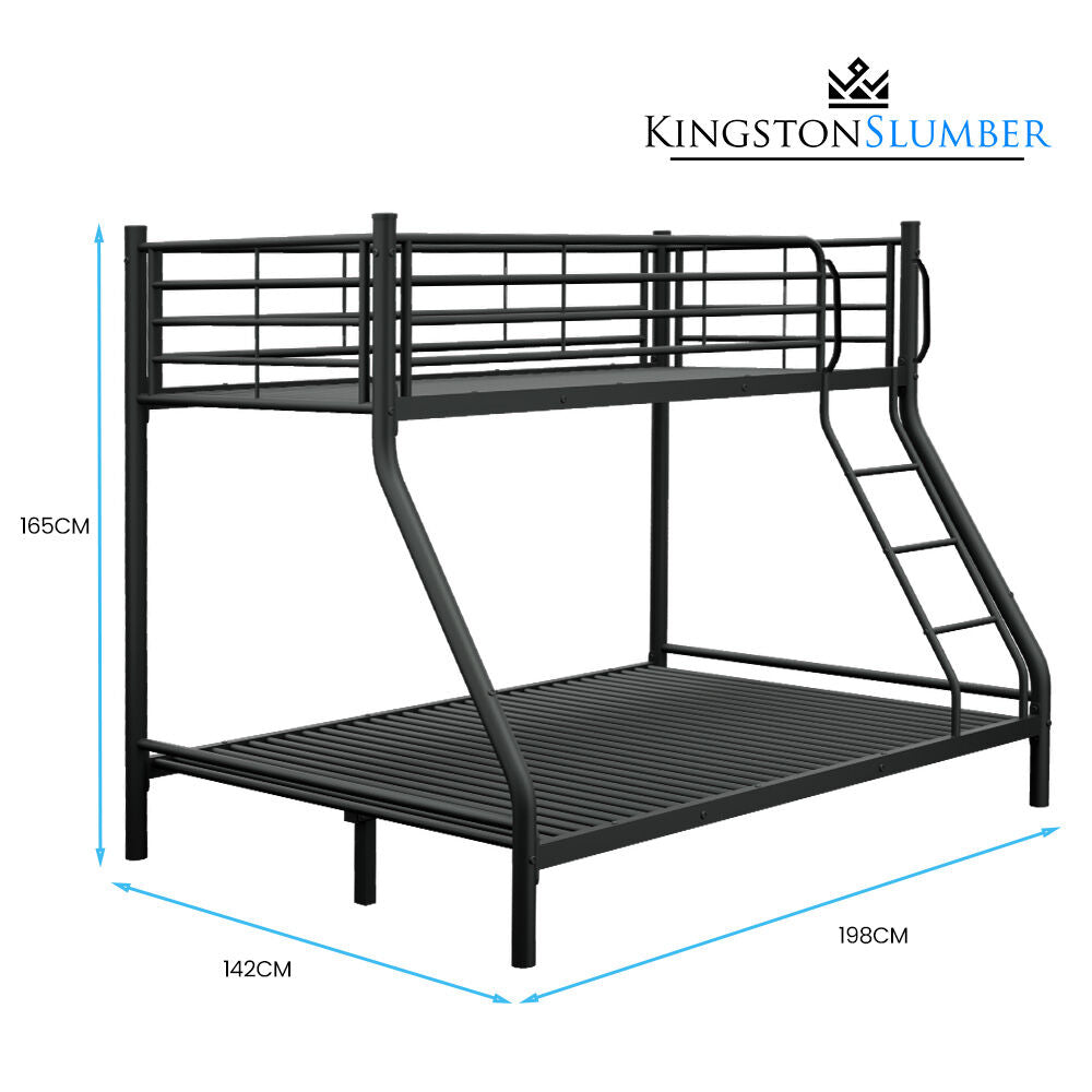 KINGSTON SLUMBER Metal Single over Double Bunk Bed Frame, Dark Matte Grey