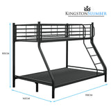 KINGSTON SLUMBER Metal Single over Double Bunk Bed Frame, Dark Matte Grey - Rear View