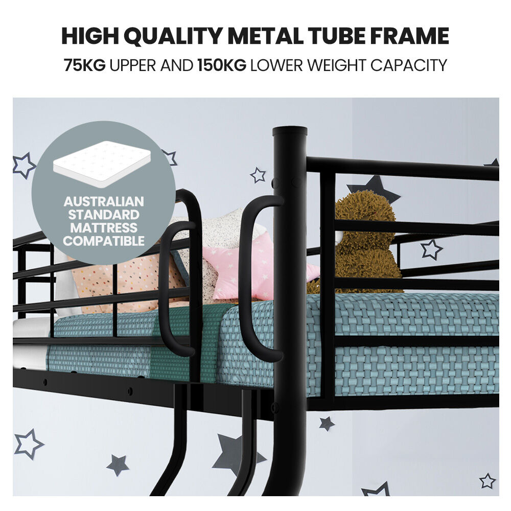 KINGSTON SLUMBER Metal Single over Double Bunk Bed Frame, Dark Matte Grey