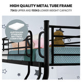 KINGSTON SLUMBER Metal Single over Double Bunk Bed Frame, Dark Matte Grey - Side View