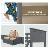 KINGSTON SLUMBER Triple Wooden Single Over Double Bunk Bed Frame for Kids, Convertible Design, Grey