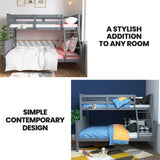 KINGSTON SLUMBER Triple Wooden Single Over Double Bunk Bed Frame for Kids, Convertible Design, Grey