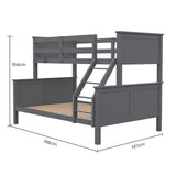 KINGSTON SLUMBER Triple Wooden Single Over Double Bunk Bed Frame for Kids, Convertible Design, Grey