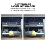 KINGSTON SLUMBER Triple Wooden Single Over Double Bunk Bed Frame for Kids, Convertible Design, Grey