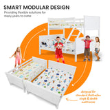 KINGSTON SLUMBER Triple Wooden Single Over Double Bunk Bed Frame for Kids, Convertible Design, White - Side View