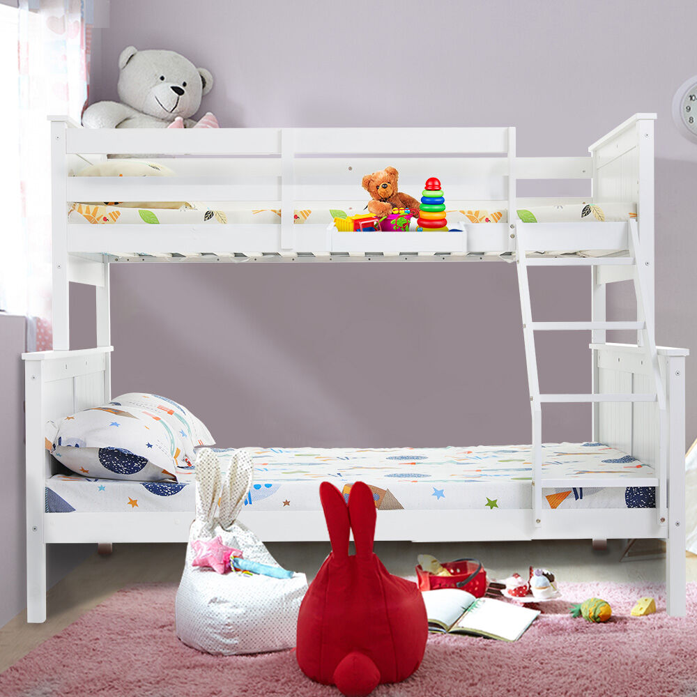 KINGSTON SLUMBER Triple Wooden Single Over Double Bunk Bed Frame for Kids, Convertible Design, White