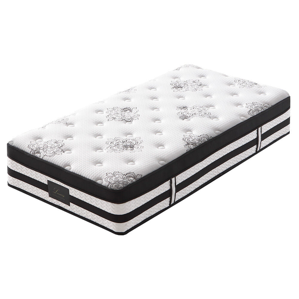 KINGSTON SLUMBER Luxury 34cm Single Mattress, Medium Firm, Euro Top, 5-Zone Pocket Spring Foam