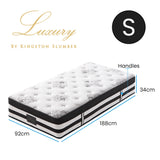 KINGSTON SLUMBER Luxury 34cm Single Mattress, Medium Firm, Euro Top, 5-Zone Pocket Spring Foam - Rear View