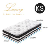 KINGSTON SLUMBER Luxury 34cm King Single Mattress, Medium Firm, Euro Top, 5-Zone Pocket Spring Foam - Rear View