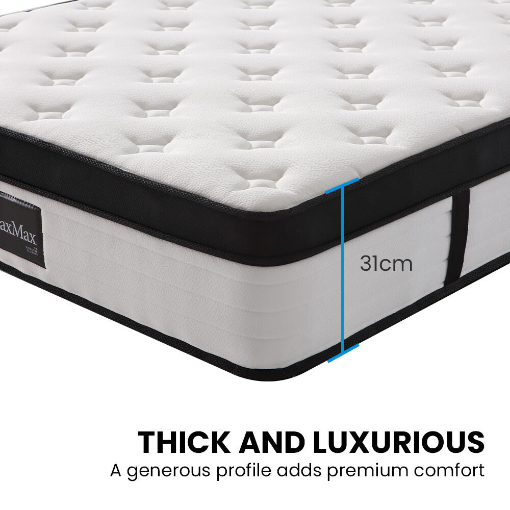 KINGSTON SLUMBER RelaxMax 31cm King Single Mattress, Medium, Euro Top, 5-Zone, Pocket Spring, Knitted Fabric