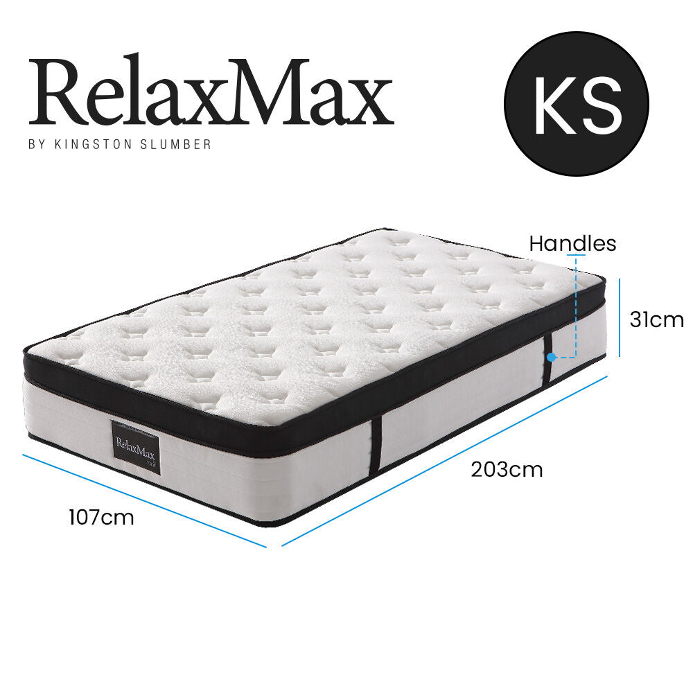 KINGSTON SLUMBER RelaxMax 31cm King Single Mattress, Medium, Euro Top, 5-Zone, Pocket Spring, Knitted Fabric