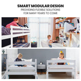 KINGSTON SLUMBER Single Bunk Bed Frame, Solid Pine 2-in-1 Modular Design, White - Extra Image