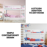 KINGSTON SLUMBER Single Bunk Bed Frame, Solid Pine 2-in-1 Modular Design, White - Front View