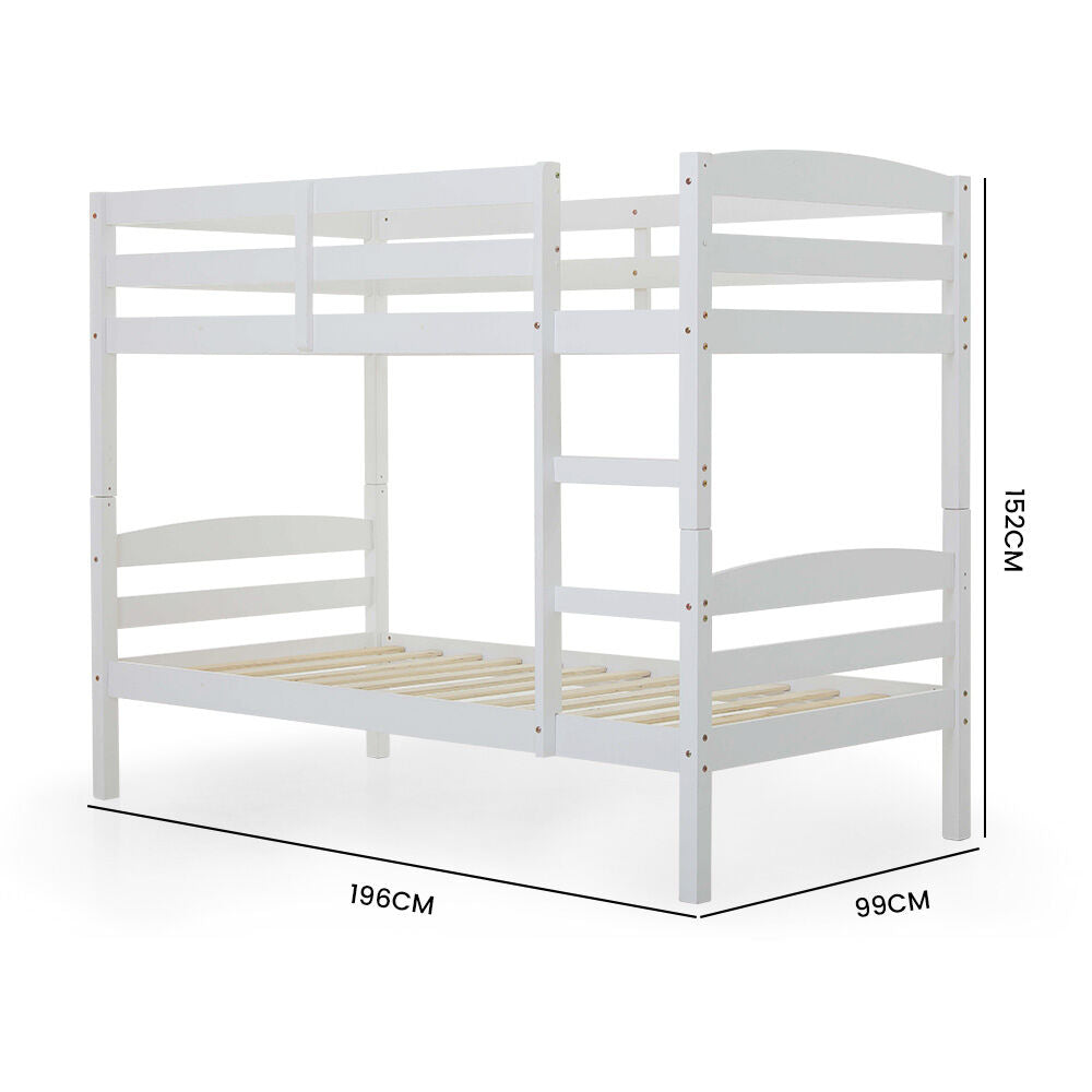KINGSTON SLUMBER Single Bunk Bed Frame, Solid Pine 2-in-1 Modular Design, White