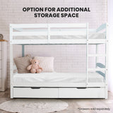 KINGSTON SLUMBER Single Bunk Bed Frame, Solid Pine 2-in-1 Modular Design, White - Close-Up Angle