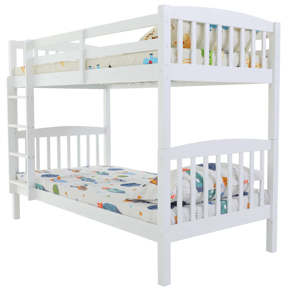 KINGSTON SLUMBER Wooden Kids Bunk Bed Frame, with Modular Design that can convert to 2 Single, White