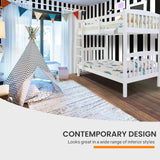 KINGSTON SLUMBER Wooden Kids Bunk Bed Frame, with Modular Design that can convert to 2 Single, White - Close-Up Angle