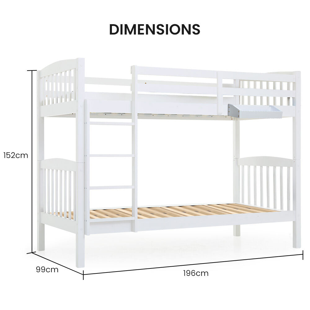 KINGSTON SLUMBER Wooden Kids Bunk Bed Frame, with Modular Design that can convert to 2 Single, White