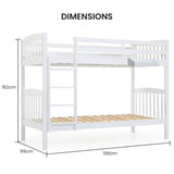 KINGSTON SLUMBER Wooden Kids Bunk Bed Frame, with Modular Design that can convert to 2 Single, White - Rear View