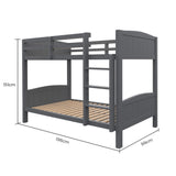 KINGSTON SLUMBER Single Bunk Bed Frame, Solid Pine 2-in-1 Modular Design Convert to 2 Single Beds, Grey - Rear View