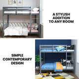 KINGSTON SLUMBER Single Bunk Bed Frame, Solid Pine 2-in-1 Modular Design Convert to 2 Single Beds, Grey - Front View