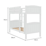 KINGSTON SLUMBER Single Bunk Bed Frame Solid Pine Wood Timber, Modular Design, White - Rear View