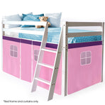 Kingston Slumber Wooden Kids Single Loft Bed Frame - Hiding Space Underneath with Interchangeable Pink and Blue Curtains