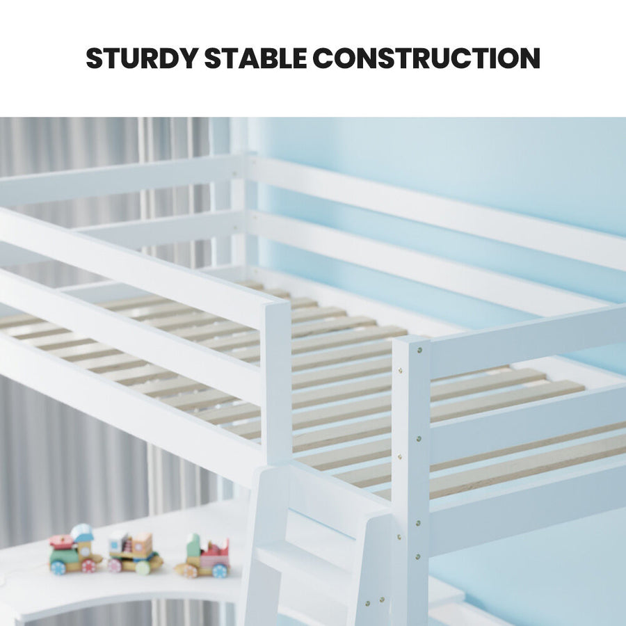 KINGSTON SLUMBER Wooden Kids Single Loft Bed Frame with Desk - White