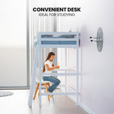 KINGSTON SLUMBER Wooden Kids Single Loft Bed Frame with Desk - White - Extra Image