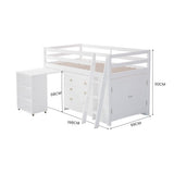 KINGSTON SLUMBER Wooden Kids Single Loft Bed Frame with Pull Out Desk, Storage Drawers, Cabinet - White - Rear View