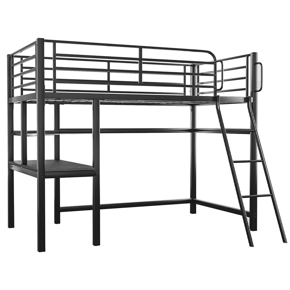 Gaming Loft Bed with Desk, Steel Metal Frame, Space Saving Design, for Single Mattress, Matte Dark G
