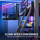 Gaming Loft Bed with Desk, Steel Metal Frame, Space Saving Design, for Single Mattress, Matte Dark Grey - Top-Down View