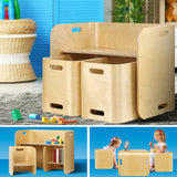 Keezi 3PCS Kids Table and Chairs Set Multifunctional Storage Desk - Close-Up Angle