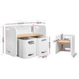 Keezi 3PCS Kids Table and Chairs Set Multifunctional Storage Desk White - Front View