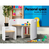 Keezi 3PCS Kids Table and Chairs Set Multifunctional Storage Desk White - Top-Down View