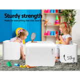 Keezi 3PCS Kids Table and Chairs Set Multifunctional Storage Desk White - 45-Degree Angle