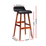 Artiss 2x Bar Stools Wooden Stool Black - Side View