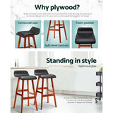 Artiss 2x Bar Stools Wooden Stool Black - Rear View