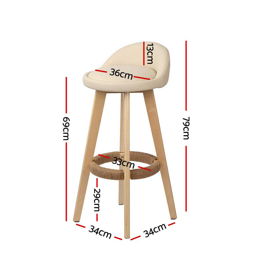 Artiss 2x Bar Stools Padded Leather Wooden Beige, image 2