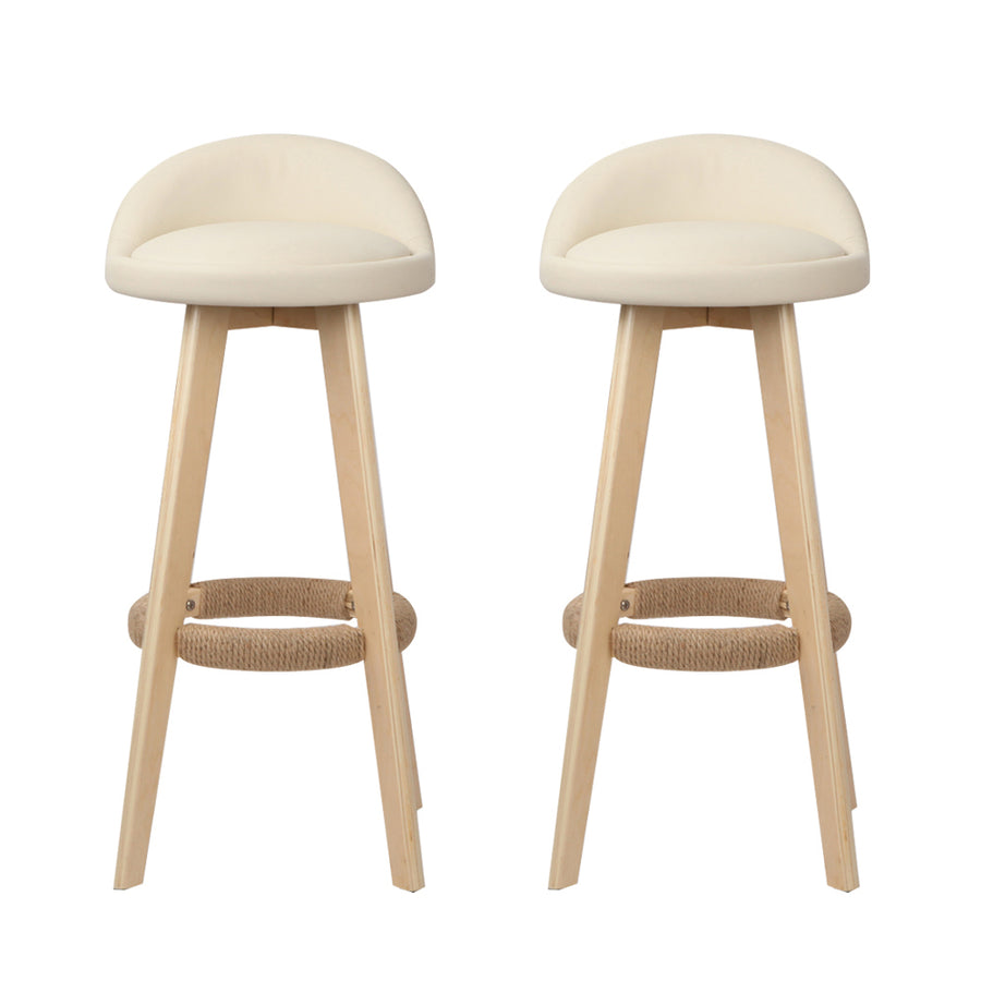 Artiss 2x Bar Stools Padded Leather Wooden Beige, image 3